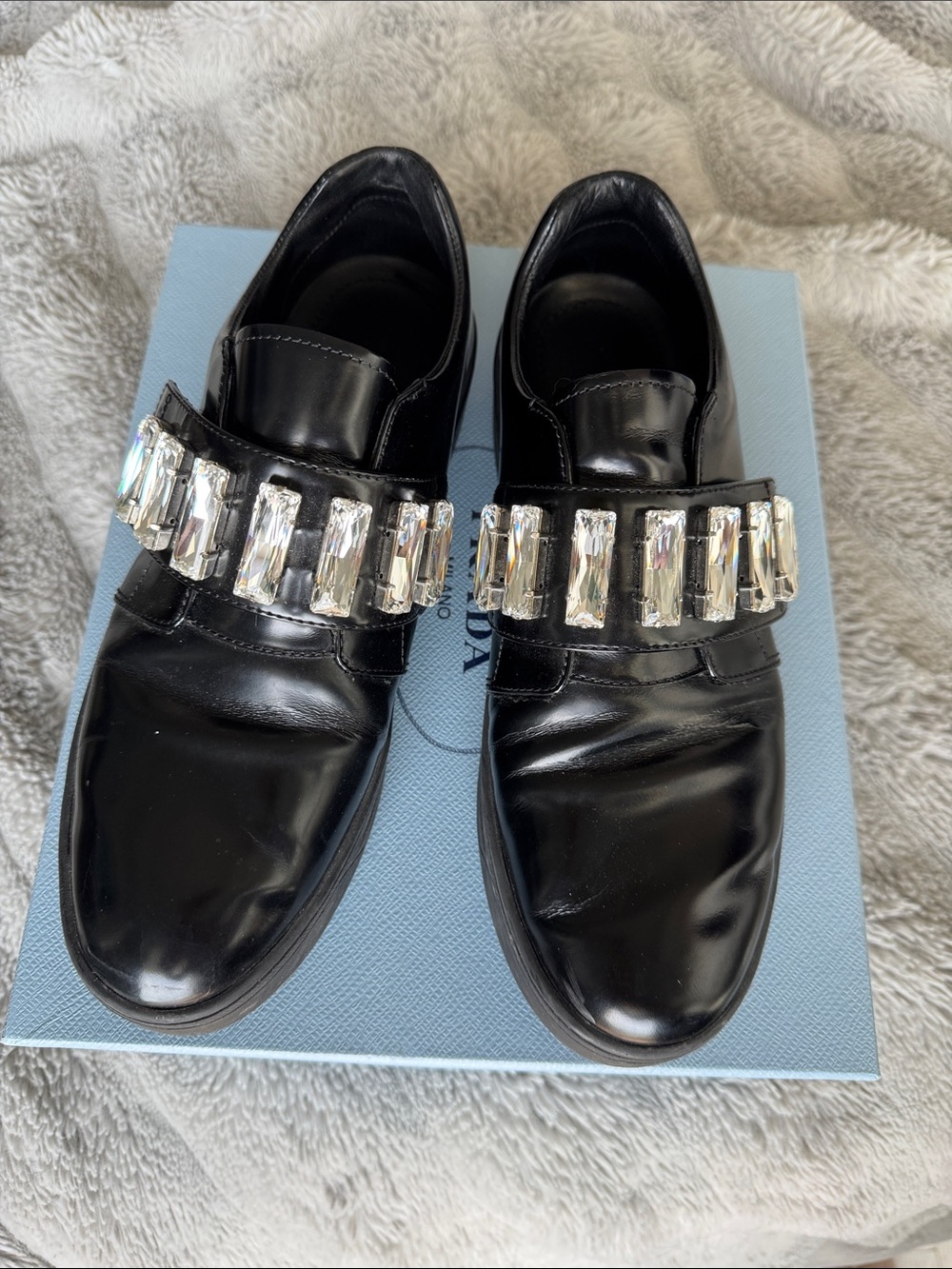 Prada Shoes Black Loafers 8 US Crystal Embellishments - Picture 2 of 7